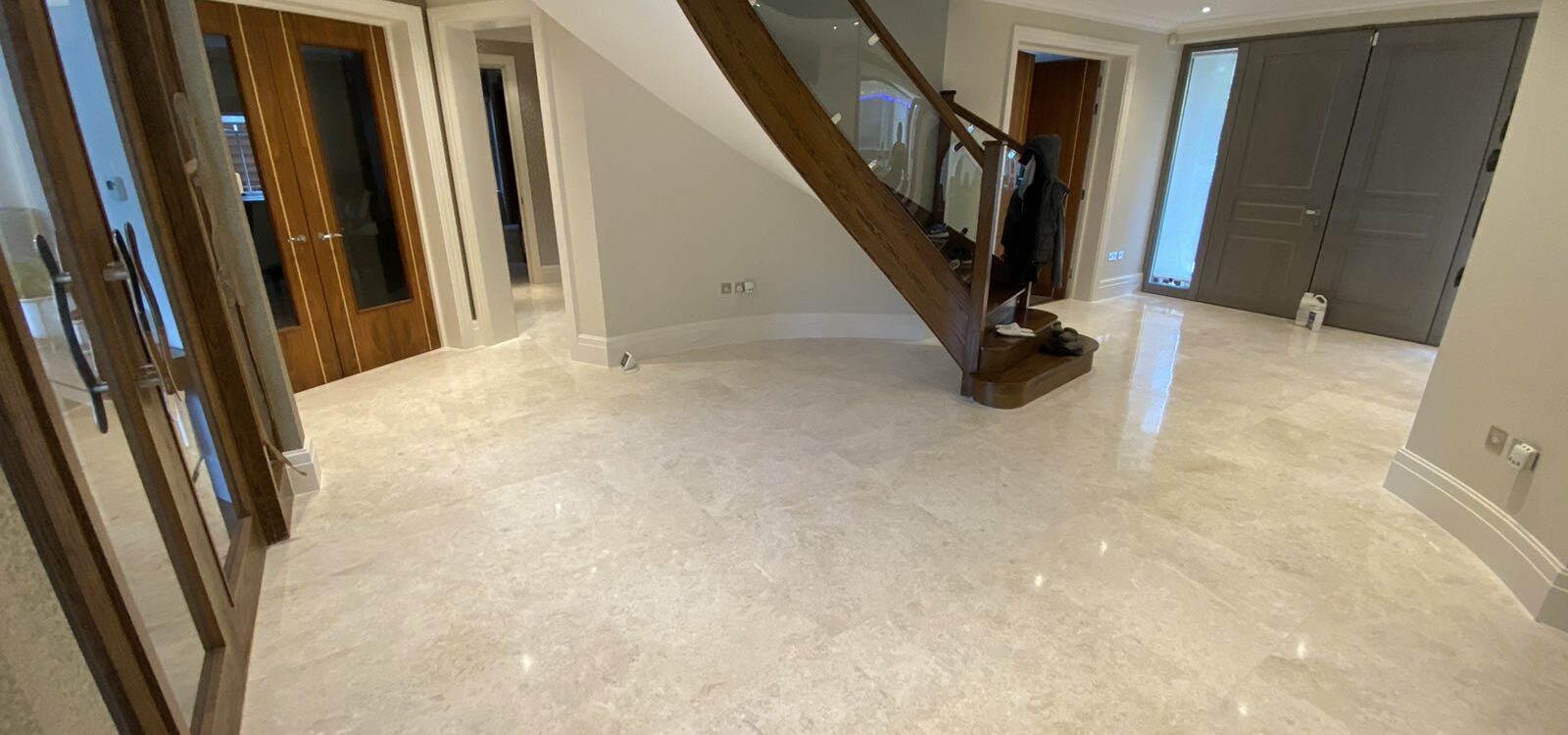 polished marble floor and staircase
