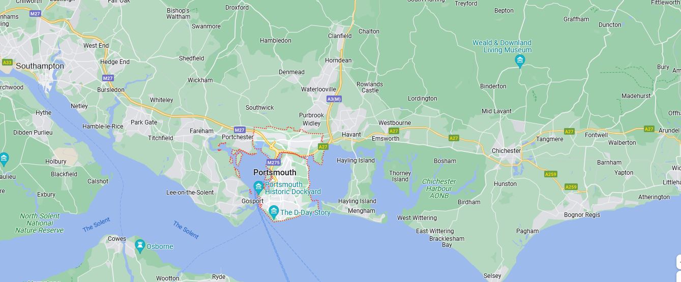 map of Portsmothe and Southampton